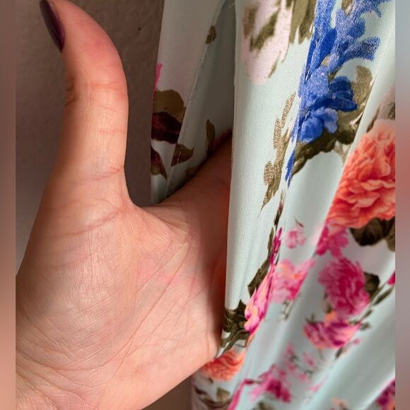 Bellamie Floral Maxi Dress Aqua Pink w/ Pockets Size L - Picture 4 of 12